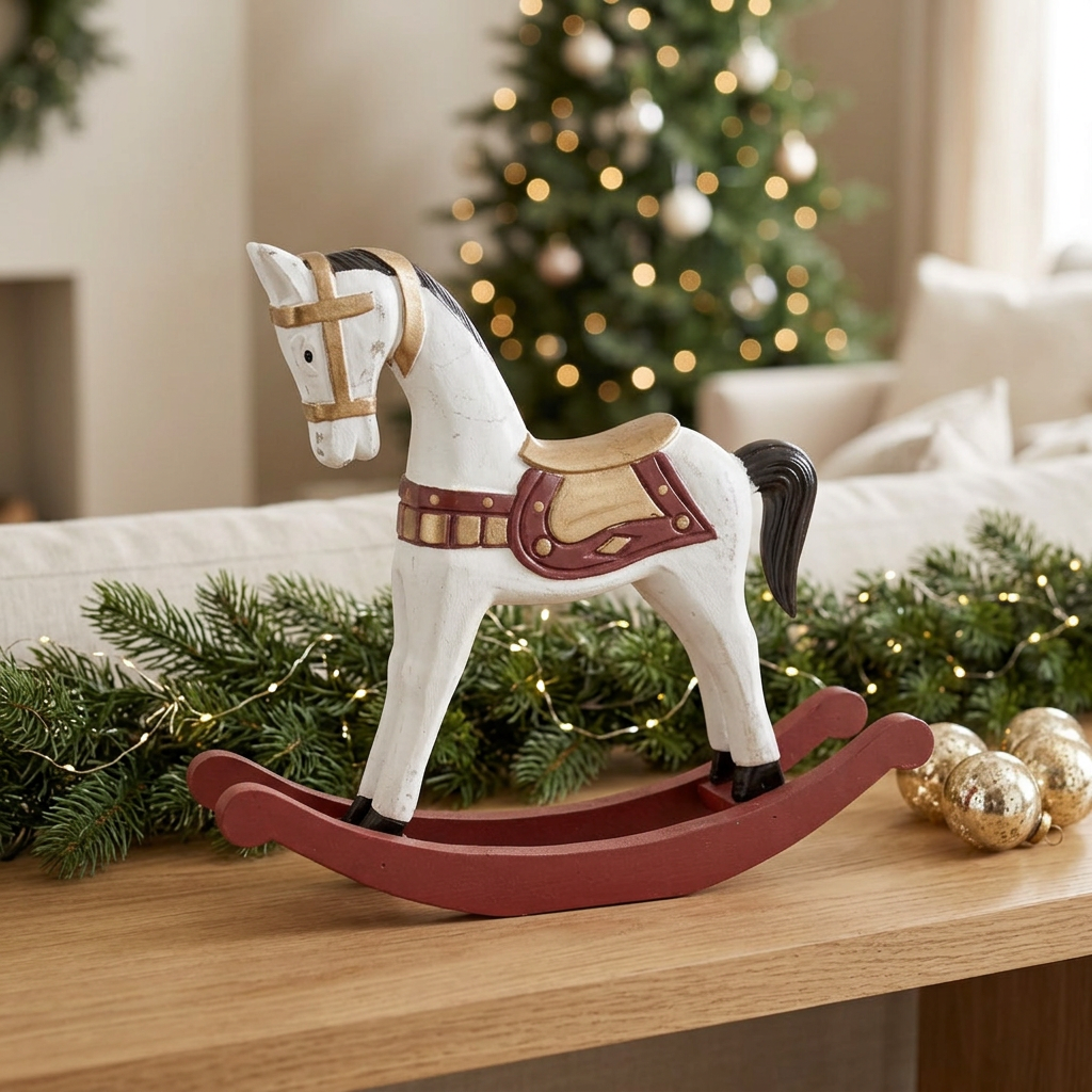 Cavalo de baloiço numa decoração natalícia elegante