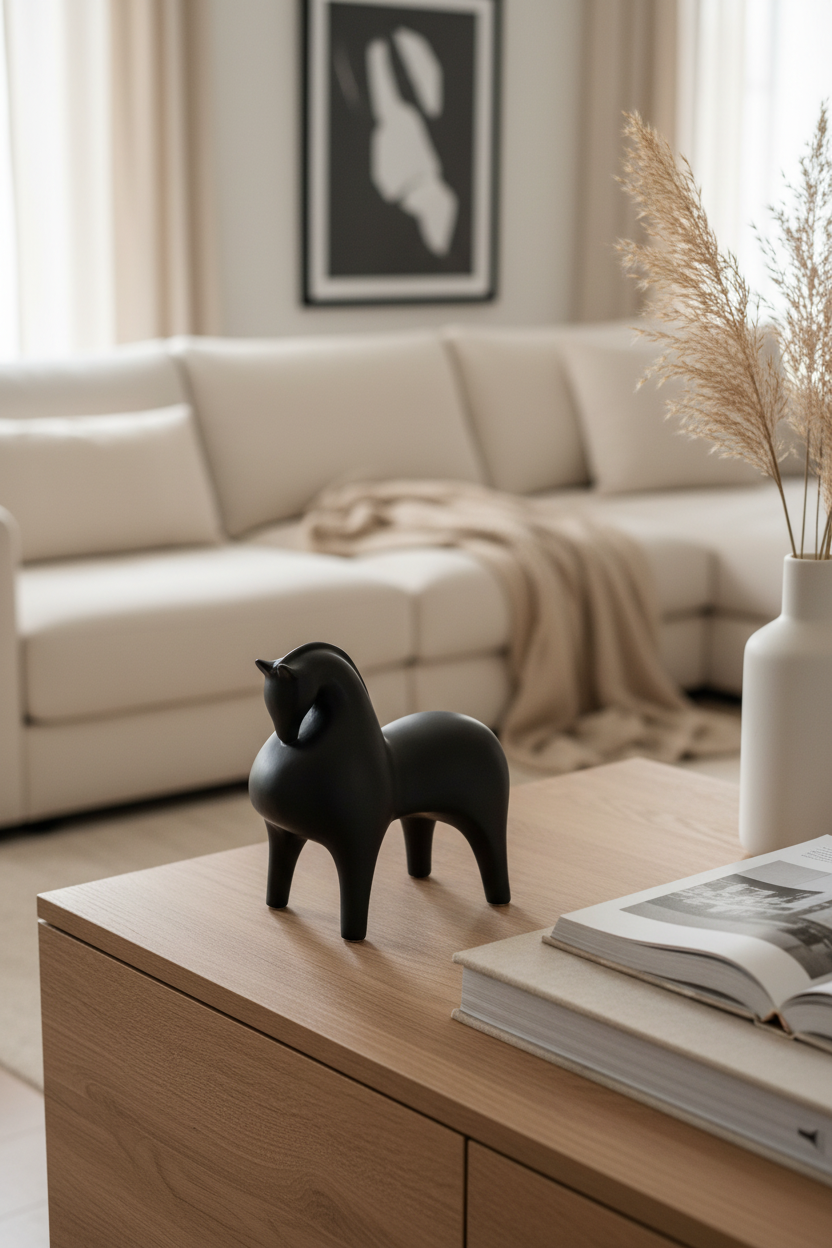 Cavalo preto em cerâmica - vista próxima