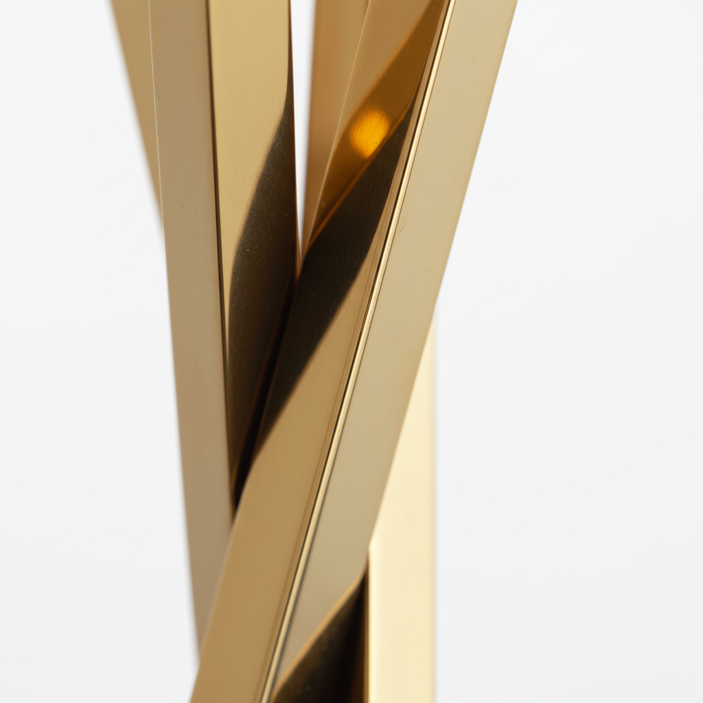 Detalhe do acabamento em latão dourado polido premium - textura e reflexos