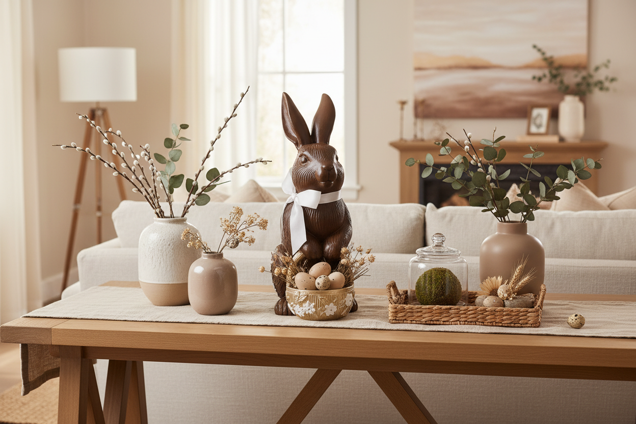 Coelho em consola temática de Páscoa