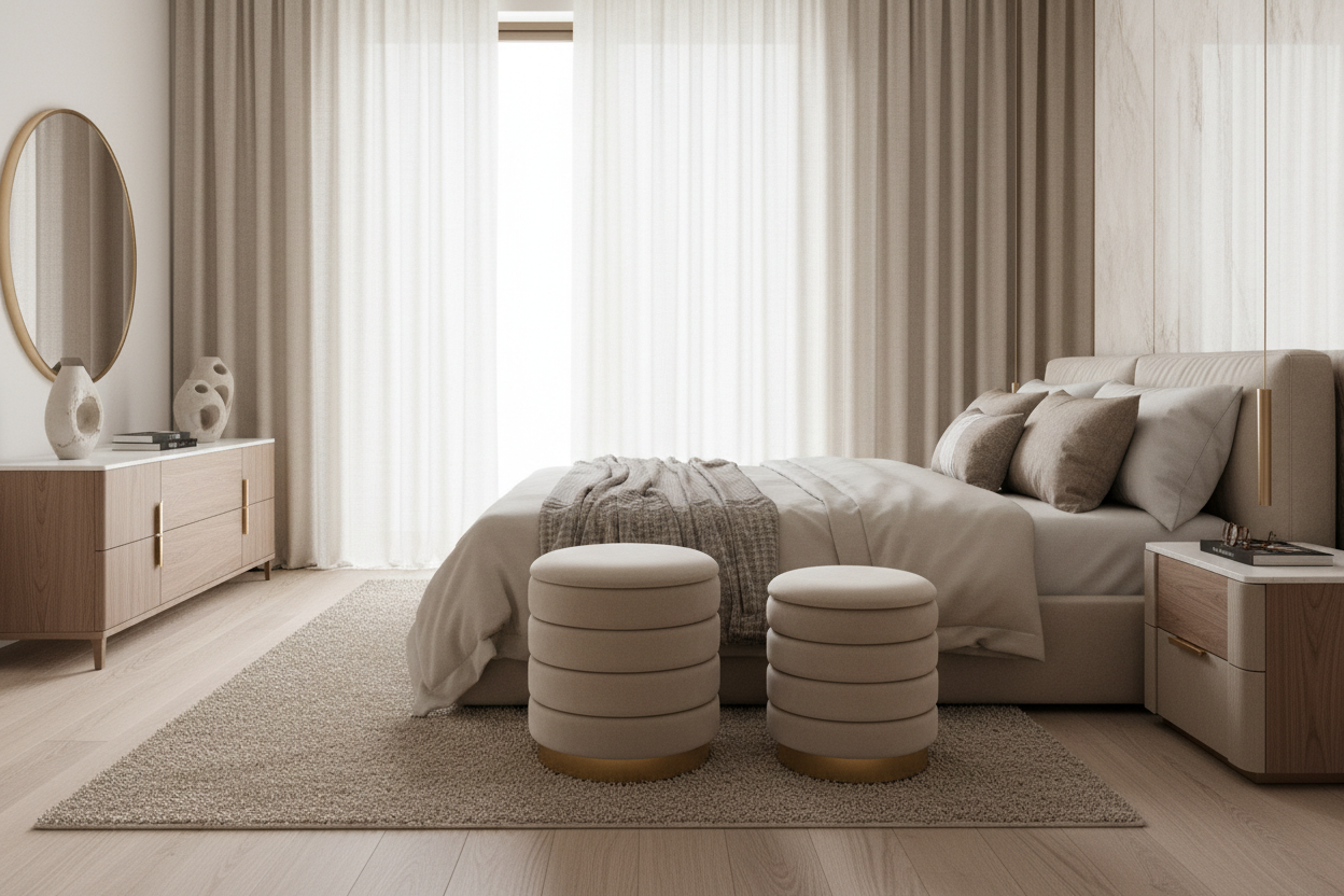 Conjunto 2 Pufes Darina aos pés da cama - quarto contemporâneo