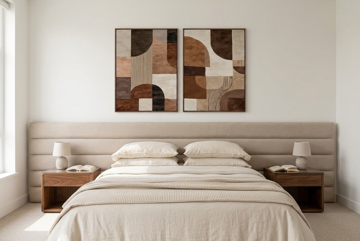 Conjunto de telas sobre uma cama mais larga