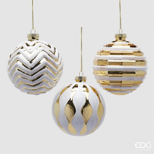 Conjunto 3 Bolas Árvore de Natal Dourado & Branco