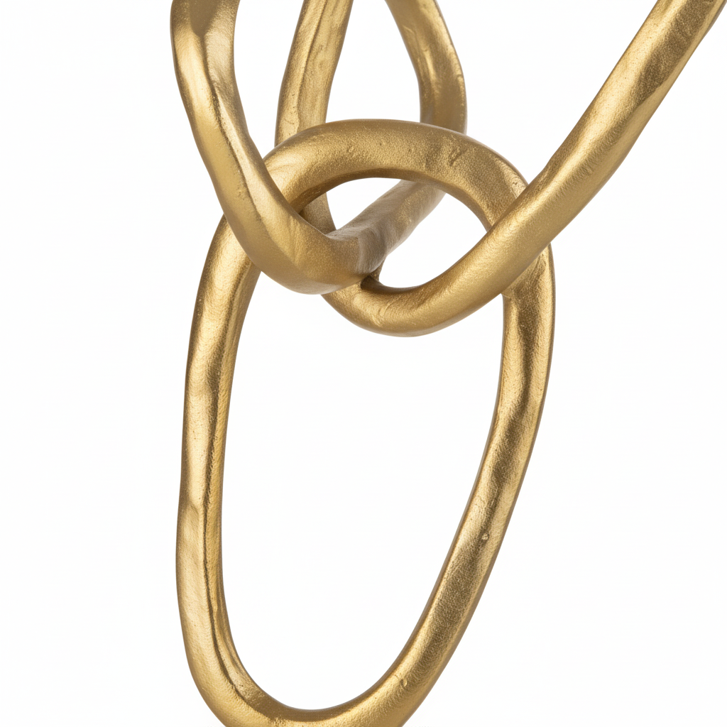 Detalhe base mármore branco escultura anéis dourados