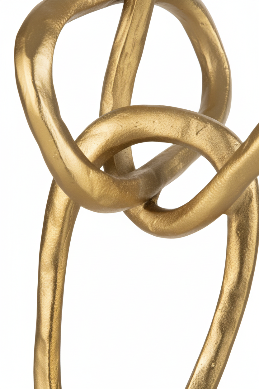 Detalhe close-up anéis dourados escultura - acabamento premium