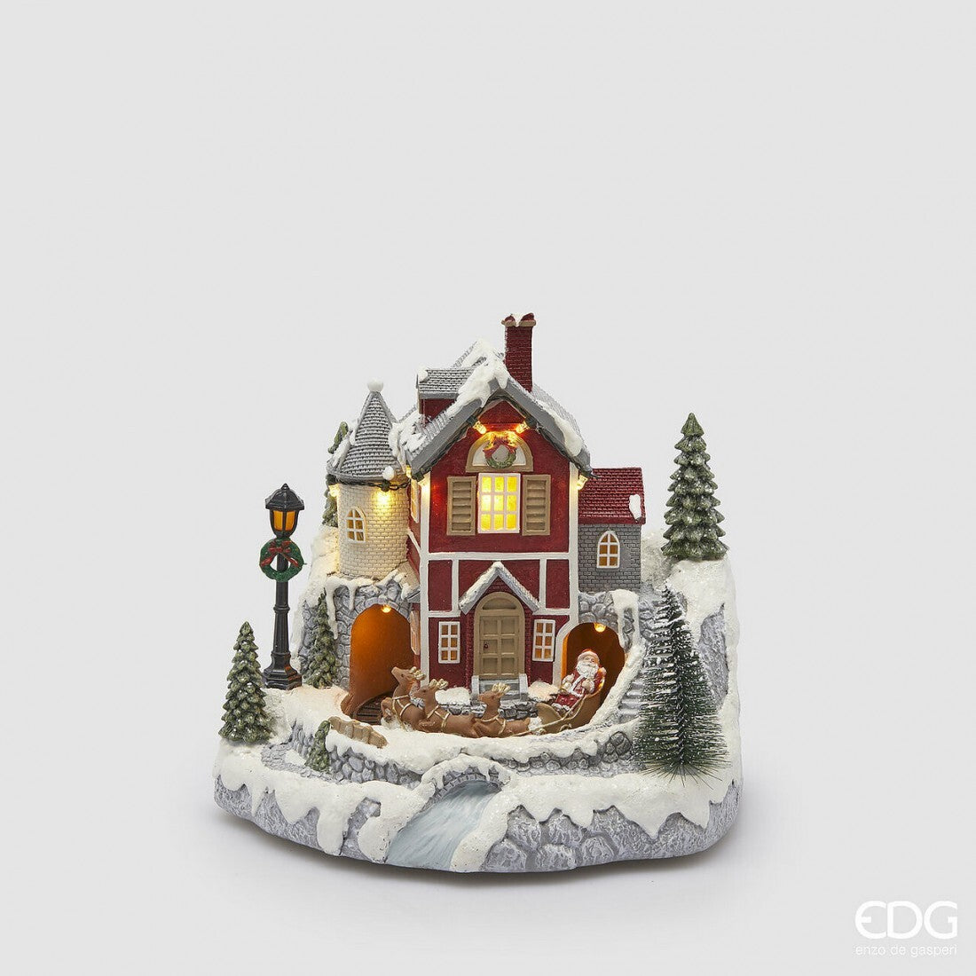 Diorama Cottage Iluminada de Natal Movimento Música e Luz