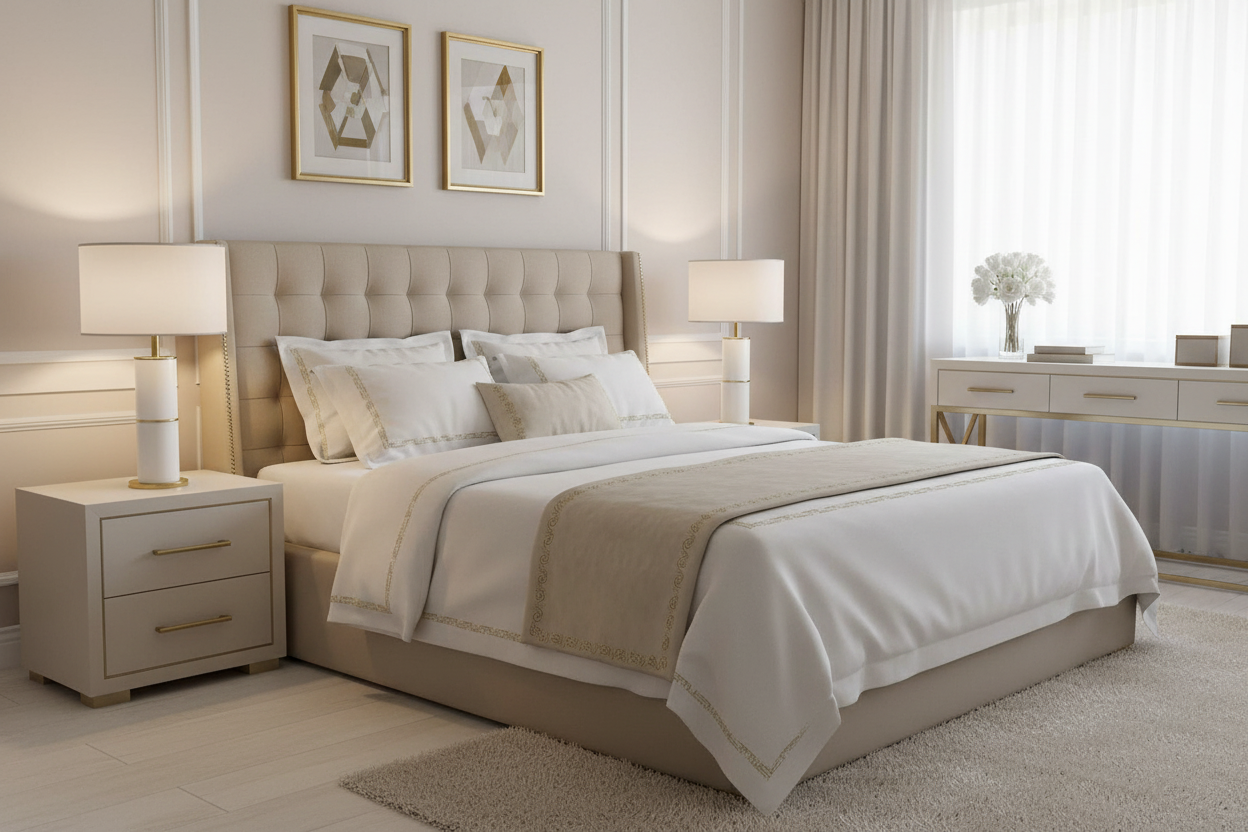 Dois candeeiros Albufeira em quarto contemporâneo elegante