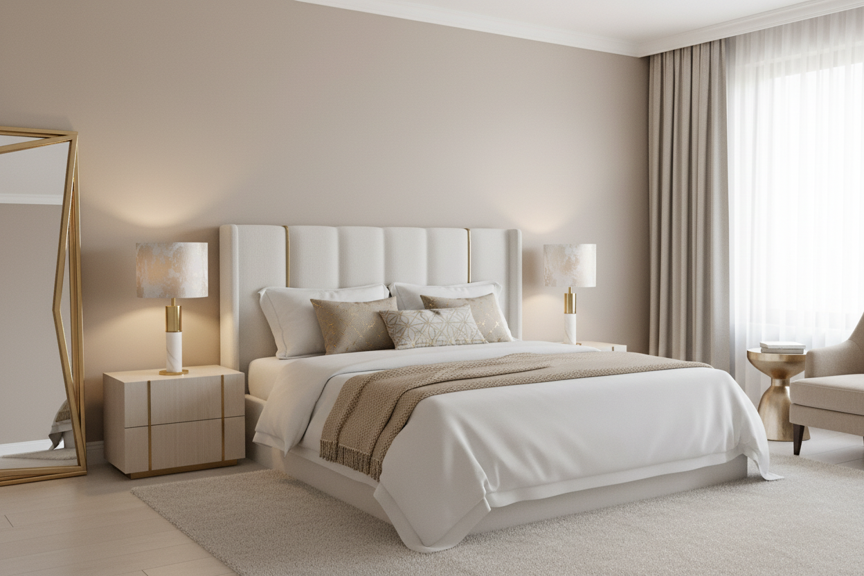 Dois candeeiros Lagos em quarto contemporâneo elegante