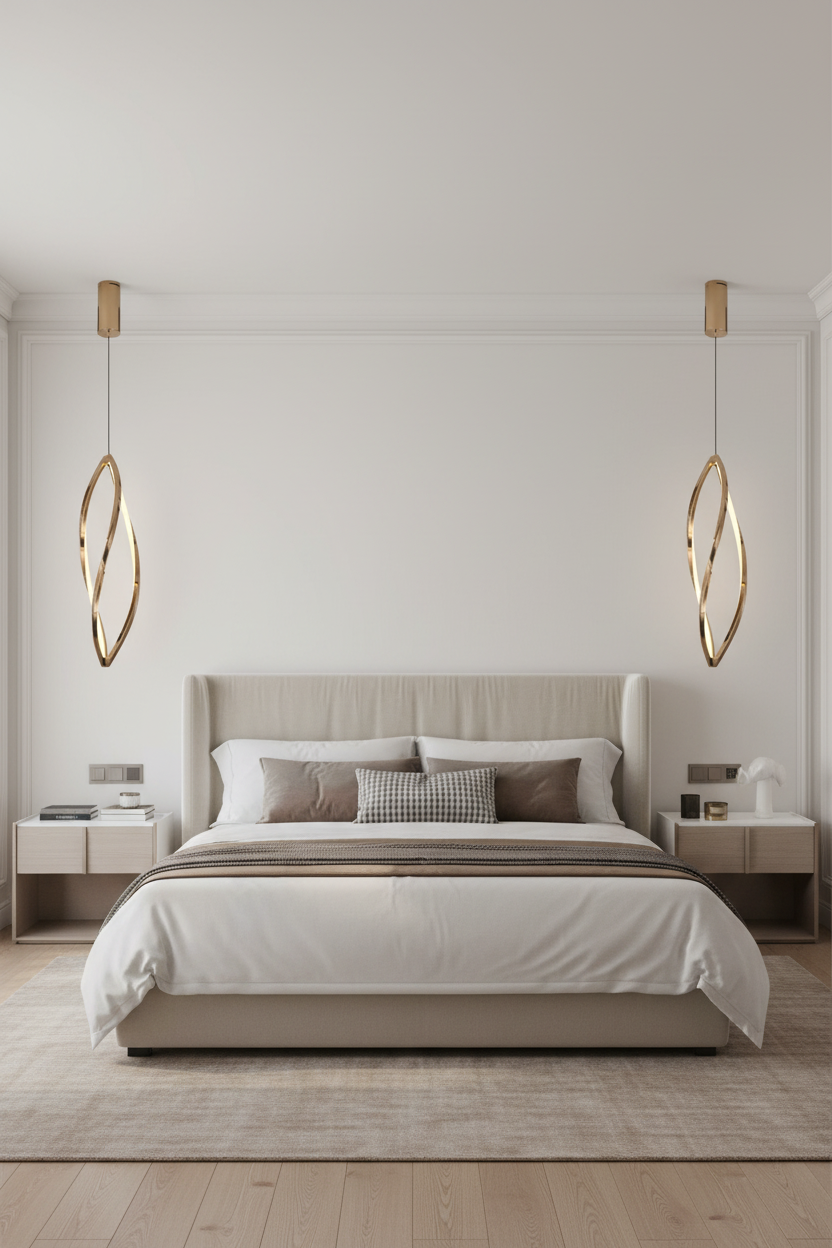 Dois candeeiros LED com base no teto em quarto elegante