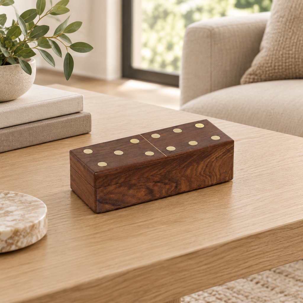 Dominó castanho e dourado num ambiente moderno