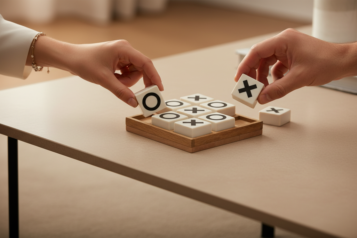 Duas pessoas jogando o jogo do galo - vista das mãos