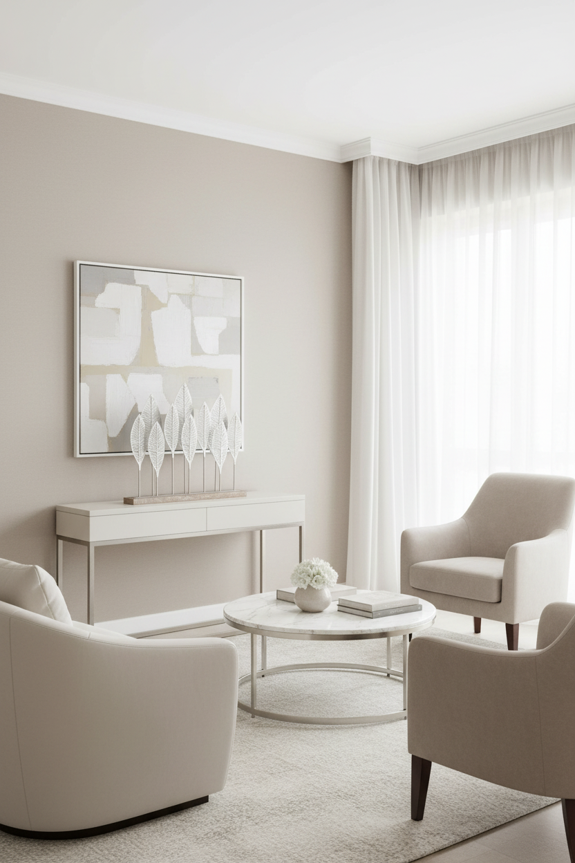 Escultura de folhas metálicas na sala