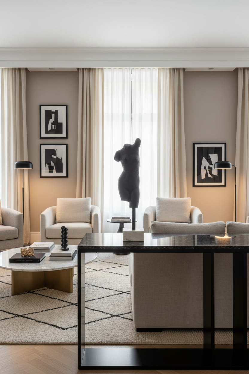 Escultura de silhueta feminina em ambiente elegante