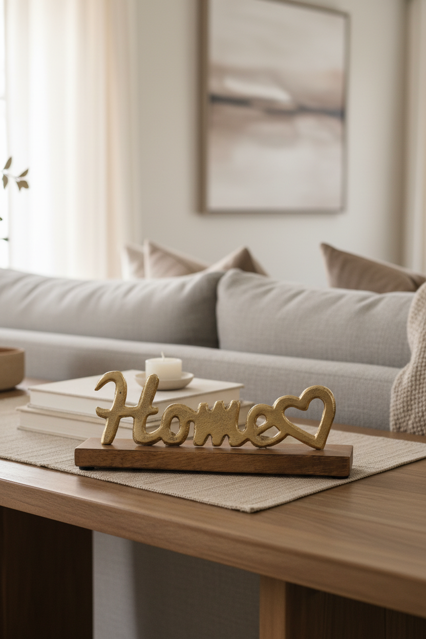 Escultura "Home" dourada - vista próxima