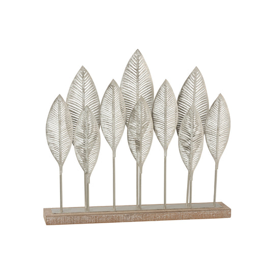 Escultura Folhas cinzento e madeira