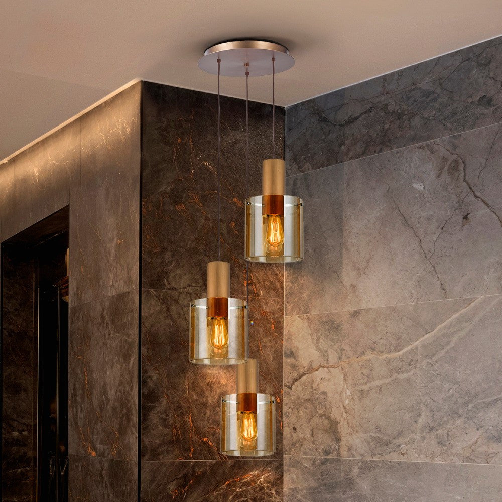 Candeeiro teto Venize 3L cobre âmbar