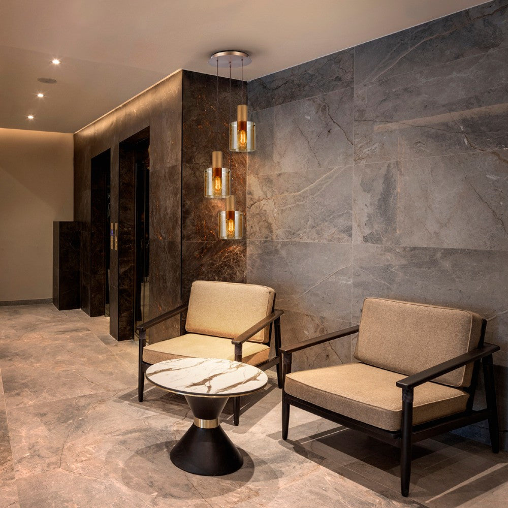 Candeeiro teto Venize 3L cobre âmbar