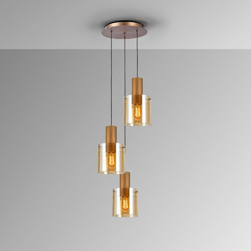 Candeeiro teto Venize 3L cobre âmbar