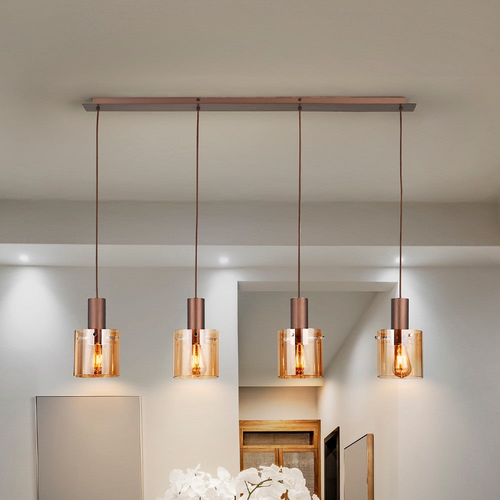 Candeeiro teto Venize cobre âmbar 4L