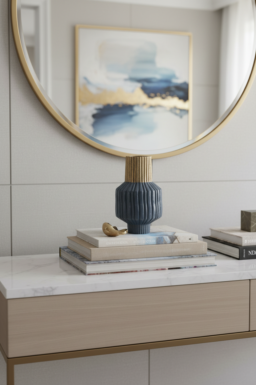 Jarra azul e dourada em close-up