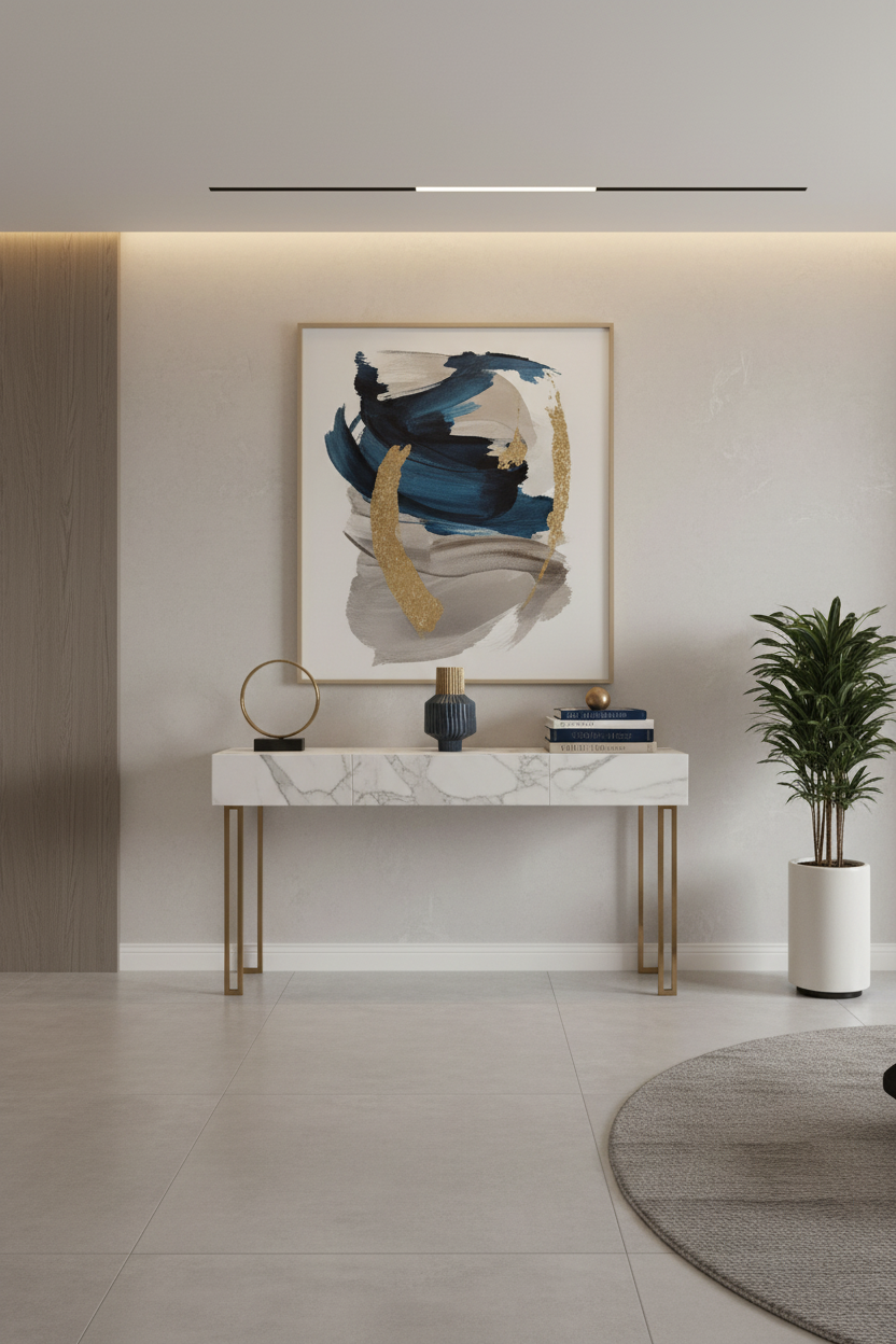 Jarra azul e dourada pequena em entrada