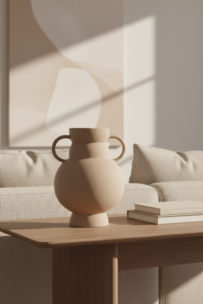 Jarra bege com duas asas - vista próxima