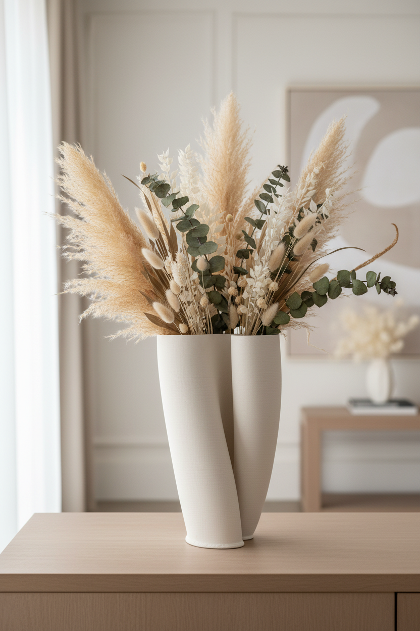 Jarra branca com flores secas