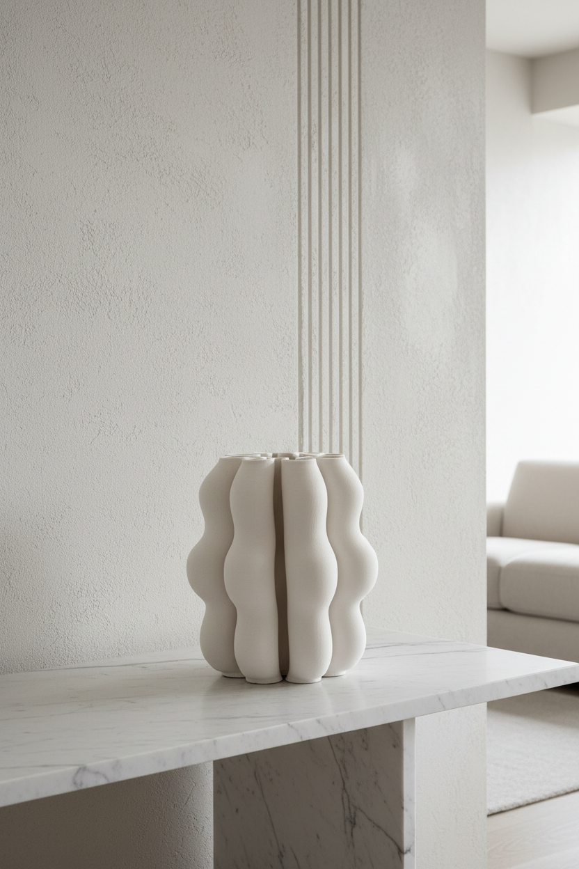 Jarra branca escultural em close-up