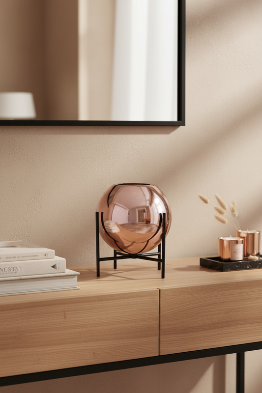 Jarra esférica rosa em close-up