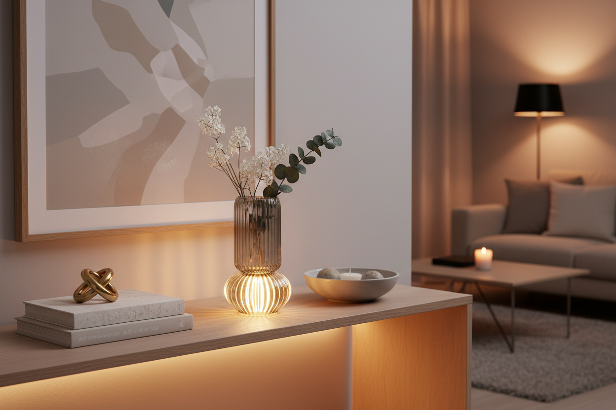 Jarra fumado LED em aparador contemporâneo