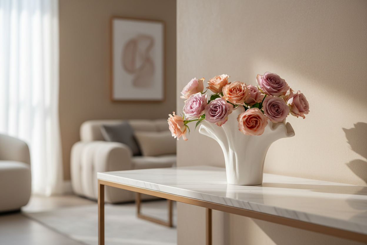 Jarra porcelana com rosas em tons pastel