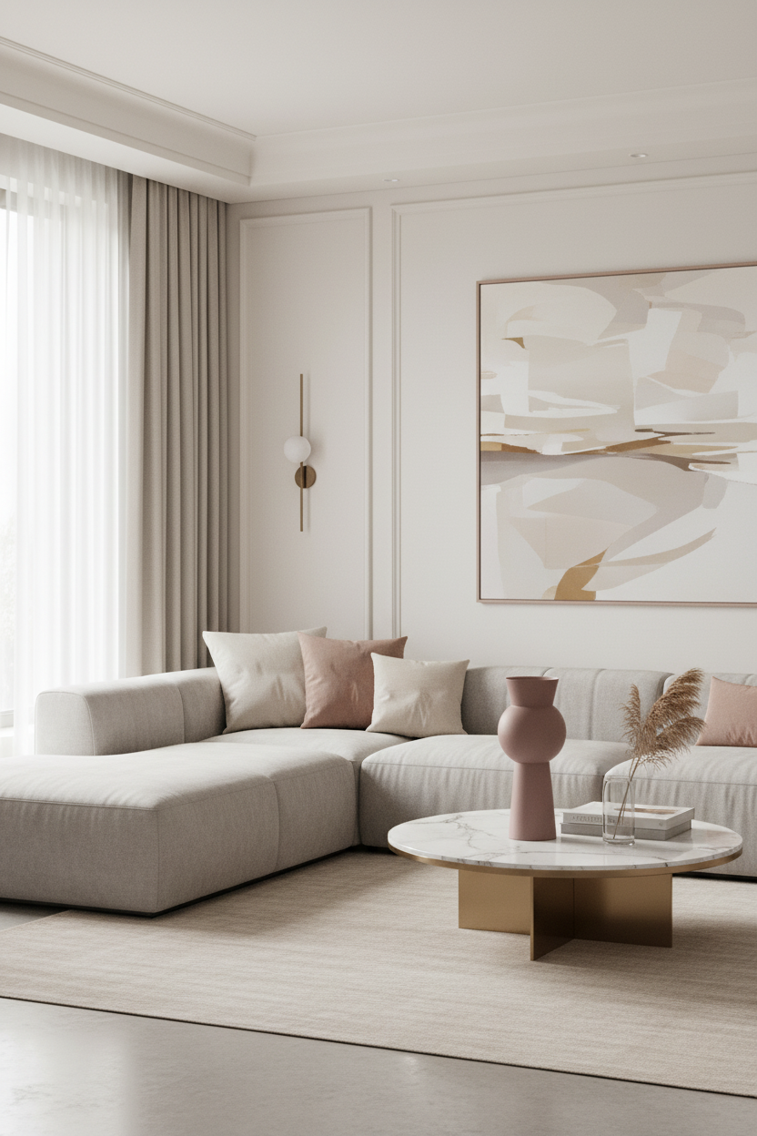 Jarra rosa geométrica em ambiente luxuoso