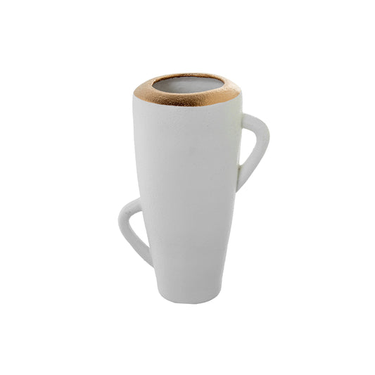 Jarra alta texturada branca texturada com detalhe dourado
