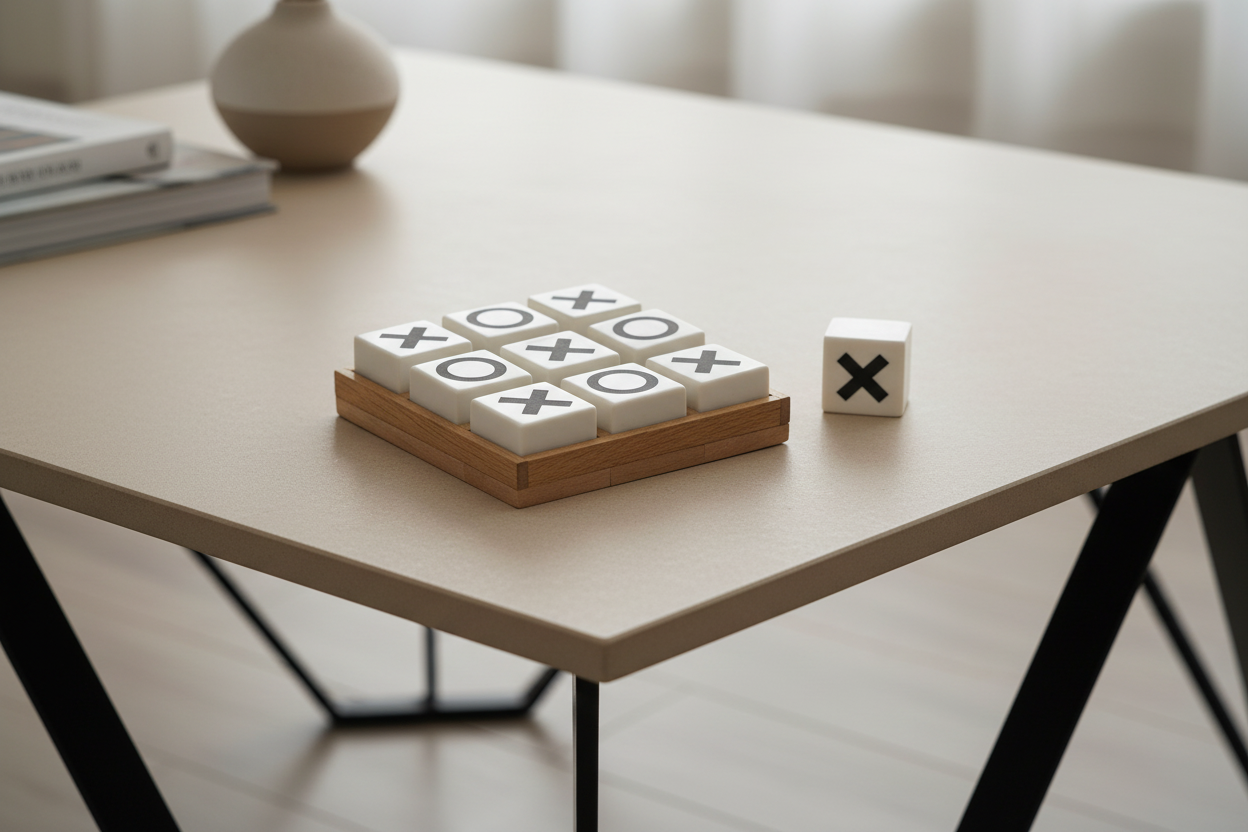 Jogo do galo em close-up sobre mesa bege com pés pretos