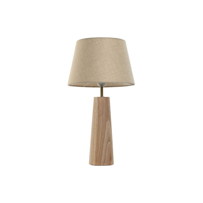 Brave Tischlampe aus Holz mit beigem Schirm