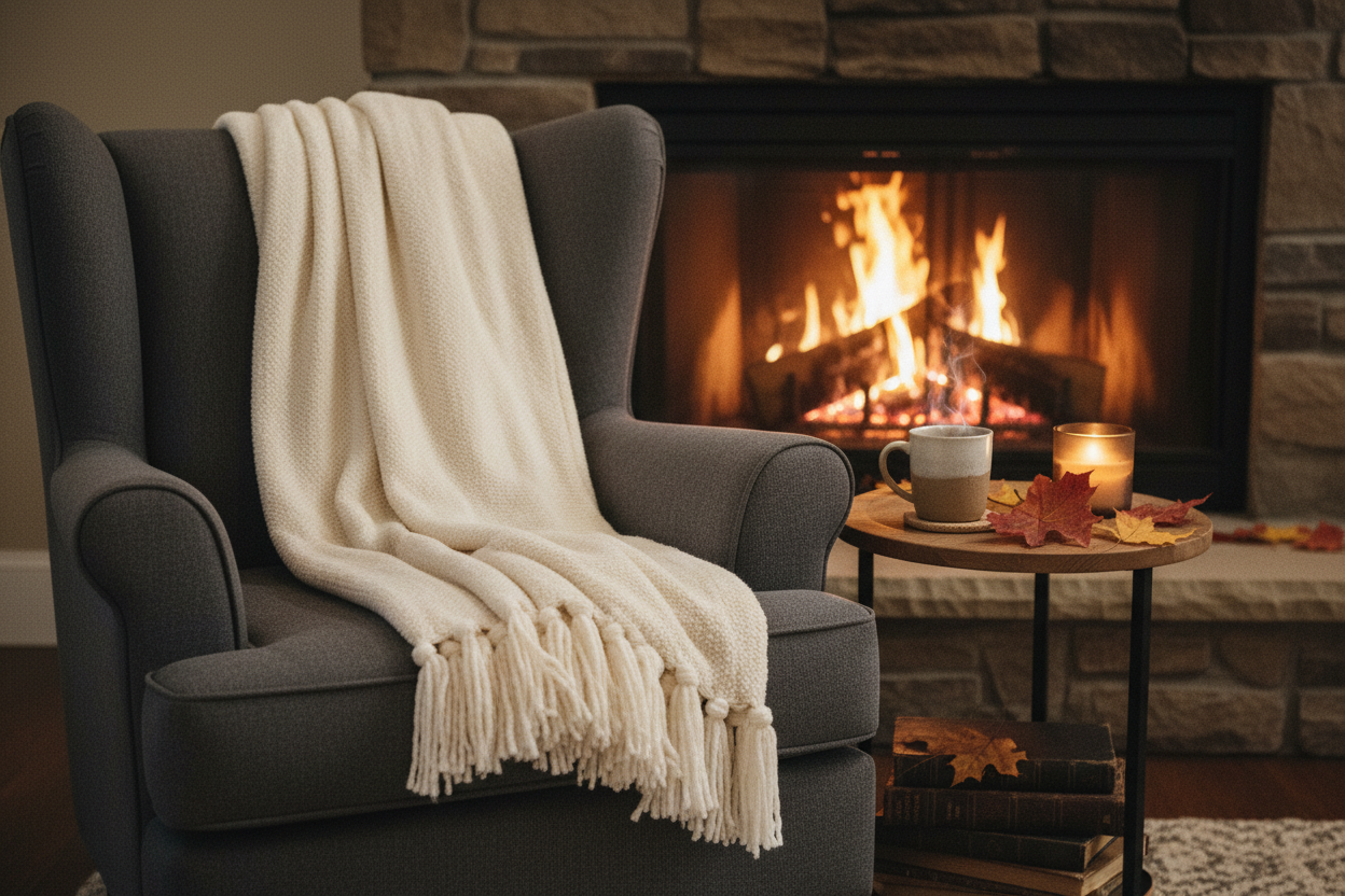 Manta Chenille Bege ambiente cozy