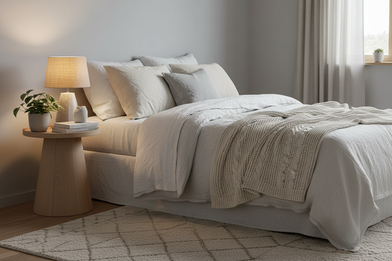 Mesa Nordic em quarto confortável