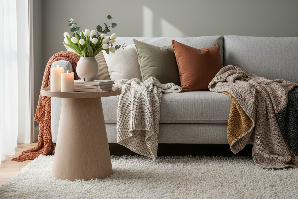 Mesa Nordic em sala confortável