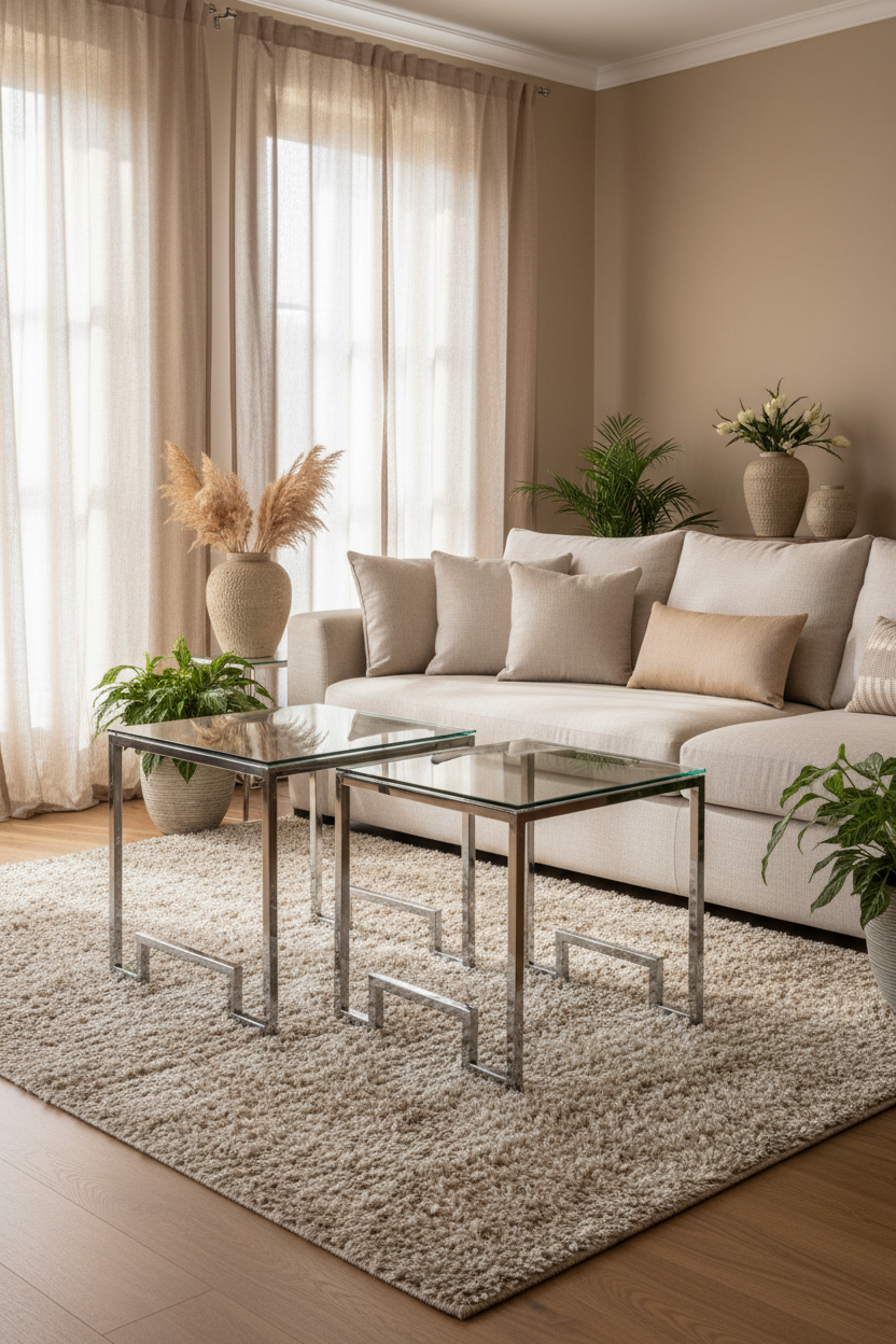 Mesas de centro em vidro e cromado - formato vertical