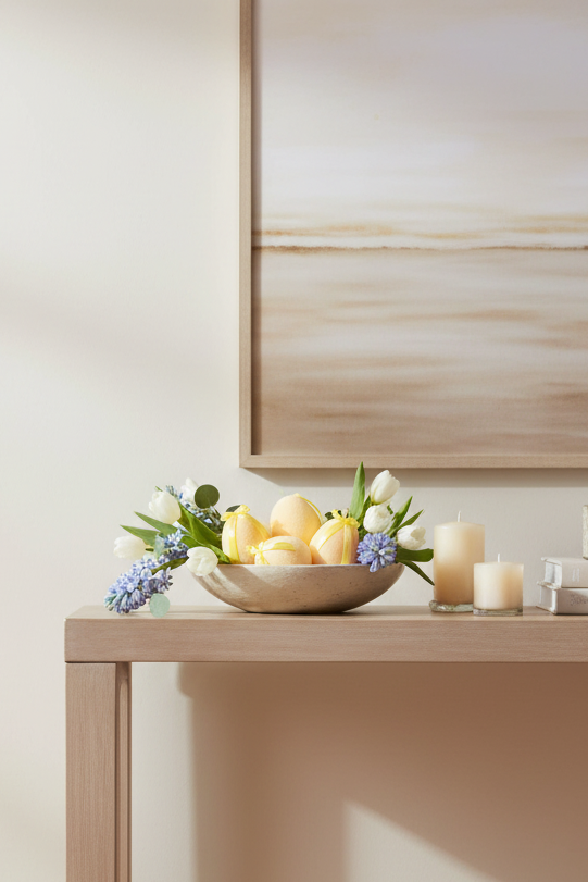 Ovos amarelos em taça decorativa