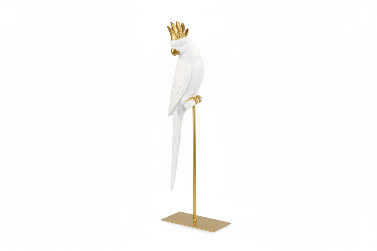 Papagaio branco e dourado a 45 graus