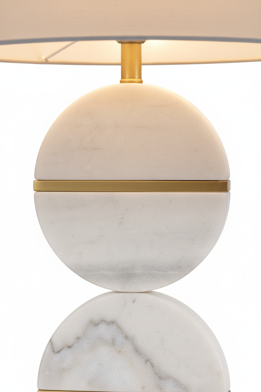 Pormenor base mármore e bandas douradas