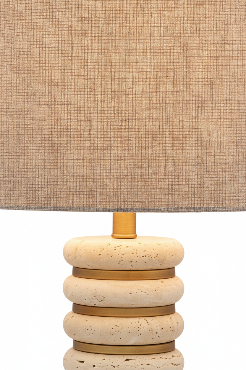 Pormenor paralume linho e travertino