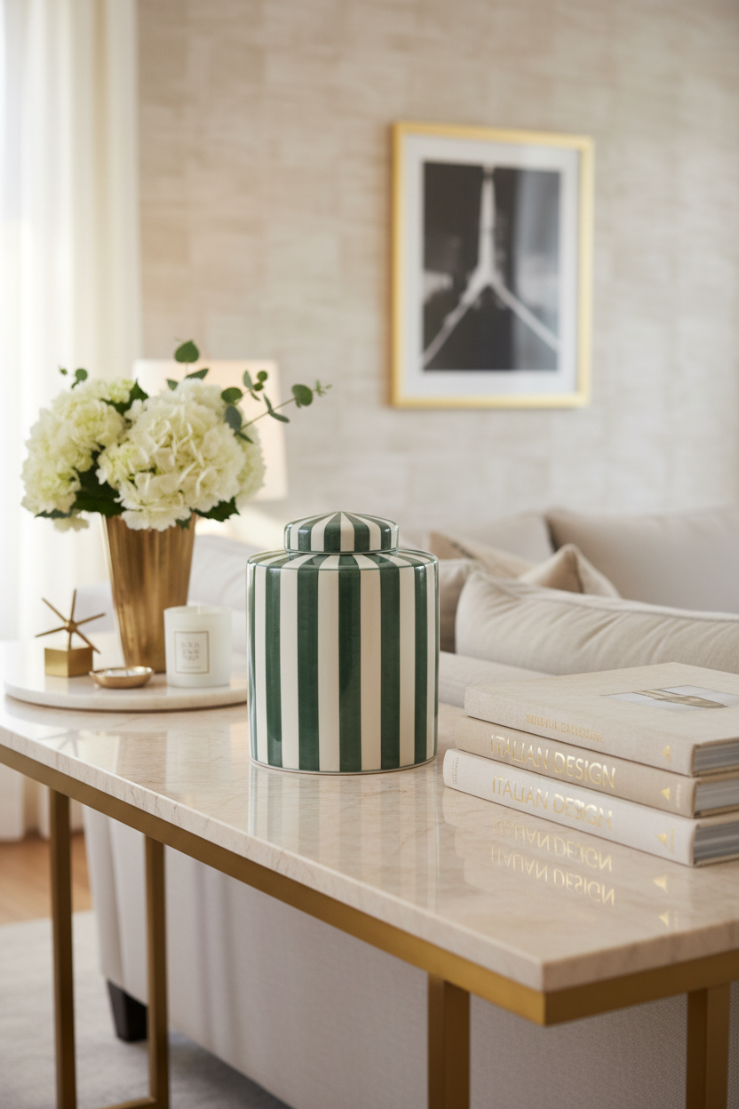 Pote com riscas verdes - vista próxima sofisticada