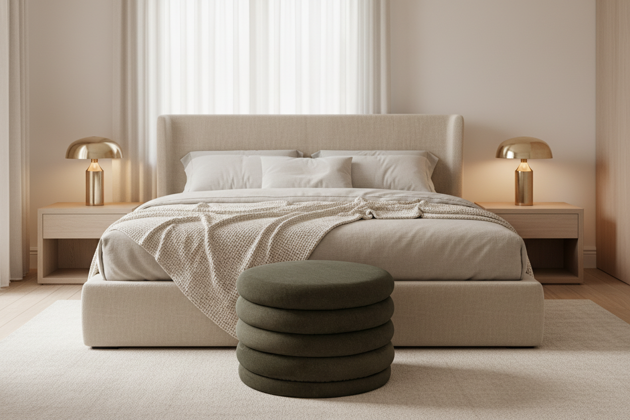 Puf verde escuro em quarto sofisticado