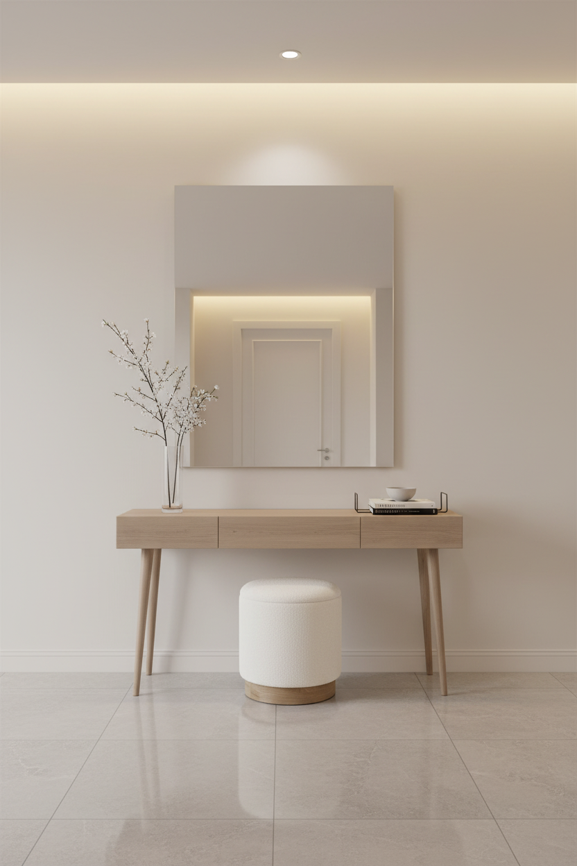 Pufe branco debaixo da consola