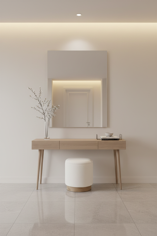 Pufe branco debaixo da consola