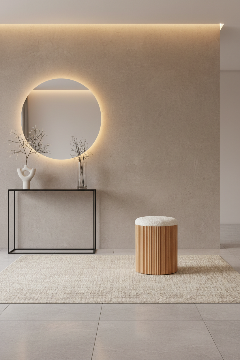 Pufe com base canelada em entrada