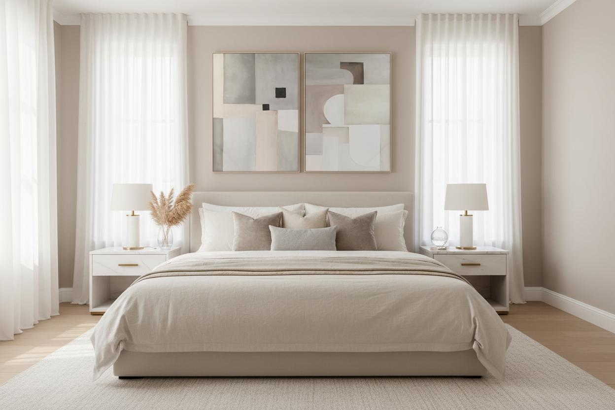 Quadro abstrato com quadrados pretos em quarto master