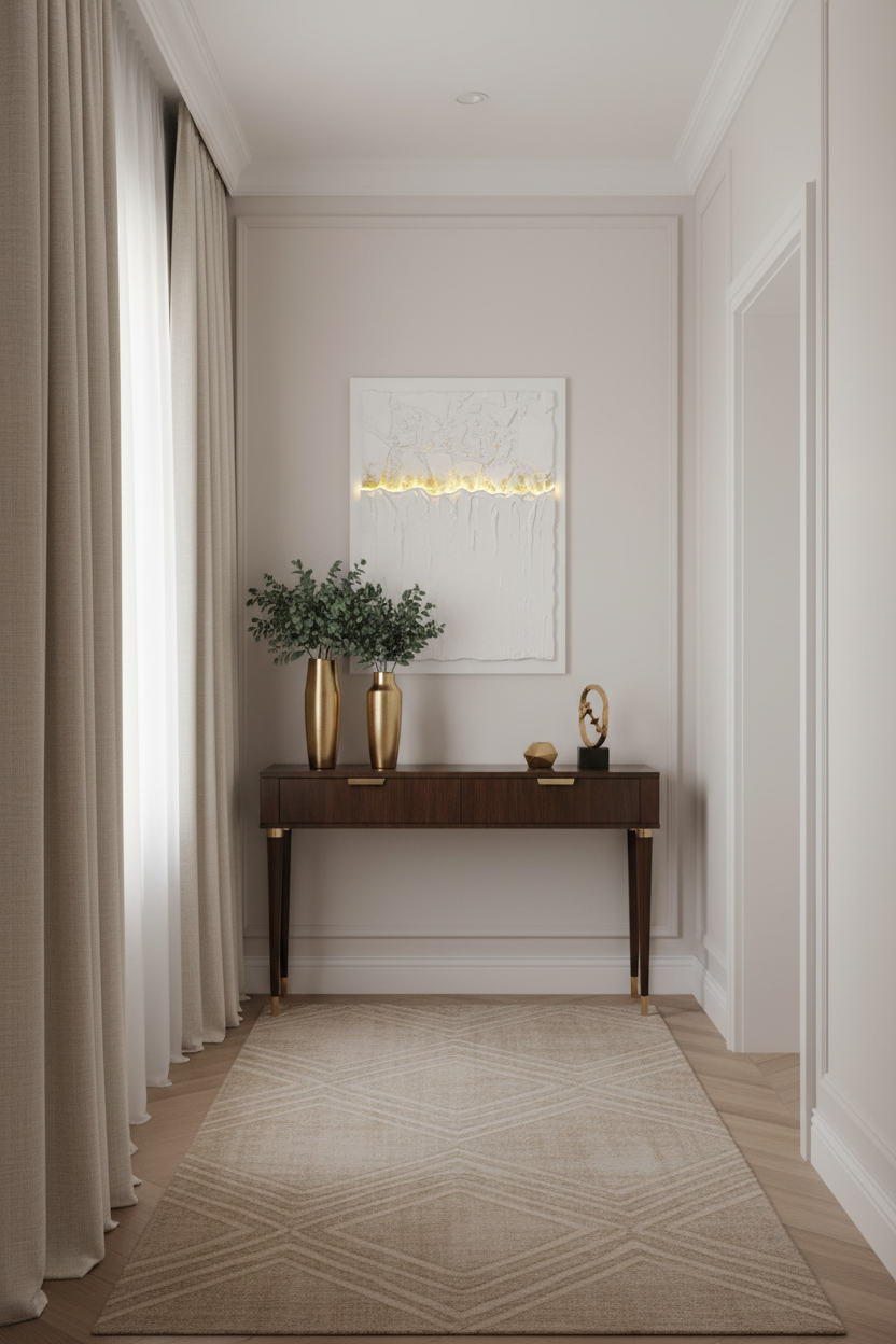 Tela Abstrata com Relevo e Iluminação LED Branco e Dourado 90x120 cm